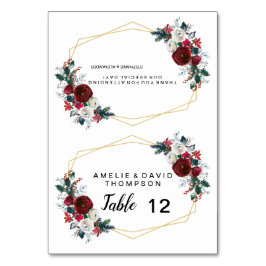 Geometrische Goldrahmen Burgundy Winter-Blume Tischnummer