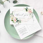 Geometrische Goldrahmen Rosa Floral Vielen Dank Postkarte<br><div class="desc">Dieses Dankeschön an die Postkarte zeigt ein geometrisches Imitat mit vergoldetem Rahmen, das mit lackierten Aquarellfarben-Blume in Rosa, Weiß und Grün dekoriert ist, und auf dem Rücken einen eigenen Text. Sie können diese Karte für Hochzeiten, Brautparty, Verlobung, Geburtstag, Abschluss, Jubiläum oder besondere Veranstaltungen verwenden. Für eine weiter gehende Anpassung dieses...</div>