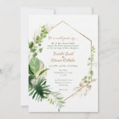 Geometrische Goldrahmen-tropische grüne Blätter Ho Einladung (Vorderseite)