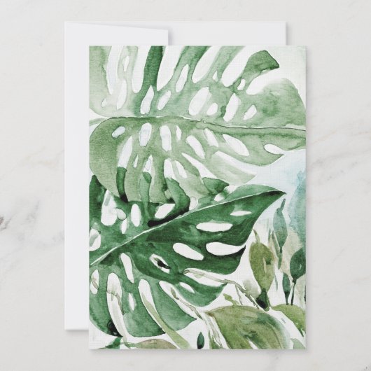 Geometrische Goldrahmen-tropische grüne Blätter Ho Einladung (Rückseite)