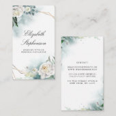 Geometrische Goldrahmen und weiße Peonies Grünfläc Visitenkarte (Vorne/Hinten)