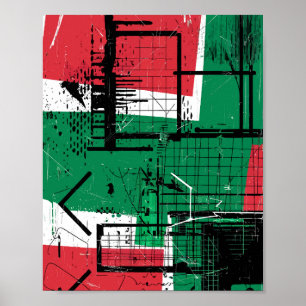 Geometrische Graffiti in Rot, Grün und Weiß Poster
