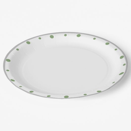 Geometrische graue Polka-Punkte Pappteller (Schrägansicht)