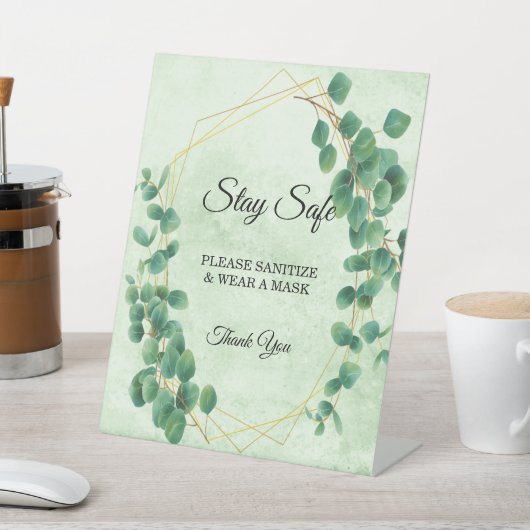 Geometrische Grüne Eukalyptus-Blätter Sicherheit Sockelschild (In SItu)