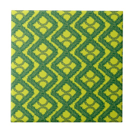 Geometrische Grüne Garland-Quadrate Fliese (Vorderseite)