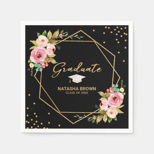 Geometrische Handschrift Gold Glitzer Abschluss Serviette (Vorderseite)