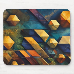 Geometrische Harmonie: Abstrakte Würfel in Gold un Mousepad