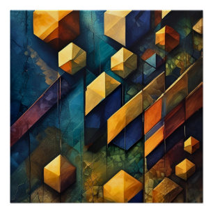Geometrische Harmonie: Abstrakte Würfel in Gold un Poster
