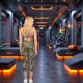 Geometrische Harmonie: Abstraktes Blau- und Goldmu Capri Leggings