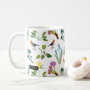 Geometrische hawaiische mit BlumenBlumen/Vögel Kaffeetasse