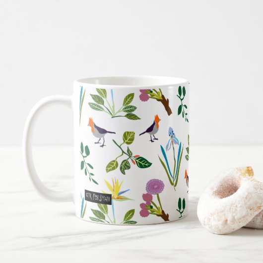 Geometrische hawaiische mit BlumenBlumen/Vögel Kaffeetasse (Mit Donut)