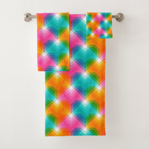 Geometrische Herzen in psychedelischen Farben (1) Badhandtuch Set