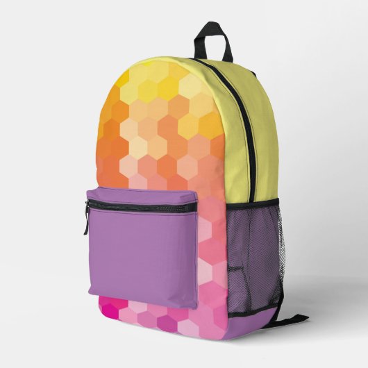 Geometrische Hexagon-Formen rosa gelb Bedruckter Rucksack (Rückseitige Ecke Rechts)
