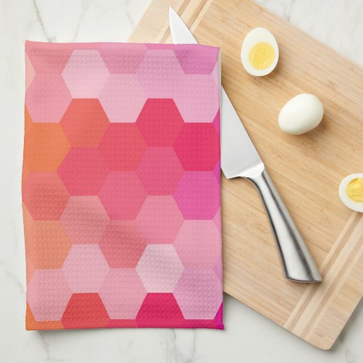 Geometrische Hexagon-Formen rosa gelb Geschirrtuch (Viertel Falte)