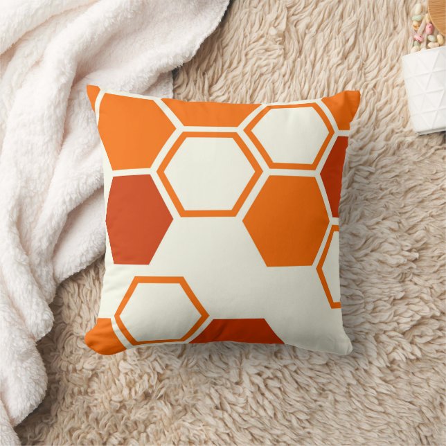 Geometrische Hexagon-Wabenorange Kissen (Decke)