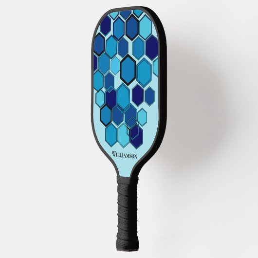 Geometrische Hexen Grafisches Monogramm Blue Carbo Pickleball Schläger (Links)
