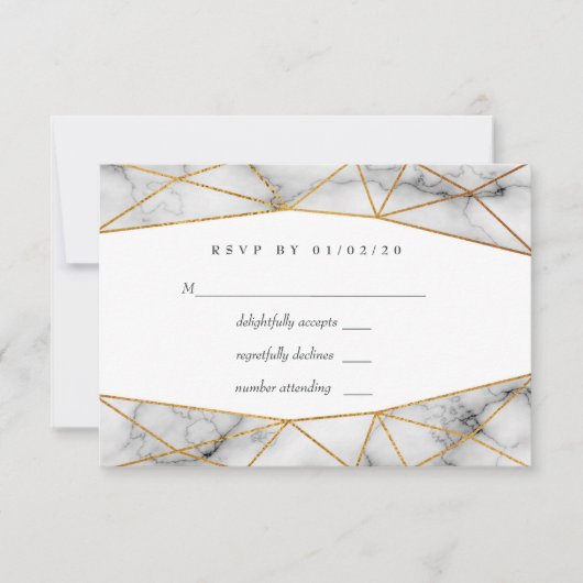 Geometrische Hochzeit aus Gold Marble RSVP Karte (Vorderseite)