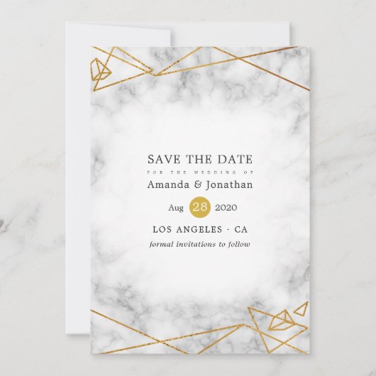 Geometrische Hochzeit aus Gold Marble Save The Date (Vorderseite)