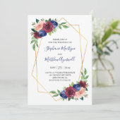 geometrische Hochzeit der Blauen Burgundy Blush Einladung (Stehend Vorderseite)