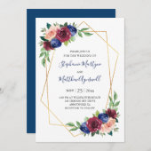 geometrische Hochzeit der Blauen Burgundy Blush Einladung (Vorne/Hinten)