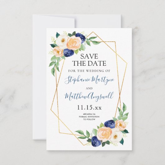 Geometrische Hochzeit der Blauen Pfirsichkoralle Save The Date (Vorderseite)