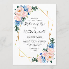 Geometrische Hochzeit in blauem Rosa Einladung