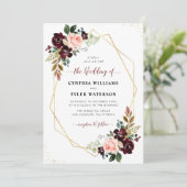 geometrische Hochzeit in Bordeaux und Rosa Einladung (Stehend Vorderseite)