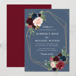geometrische Hochzeit in Burgund und Dusty Blau Einladung
