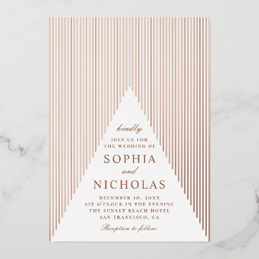 geometrische Hochzeit in Gold. Eleganter moderner  Folieneinladung (Vorderseite)