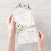 geometrische Hochzeit in Rosa und Gold All In One Einladung (Abreißen)