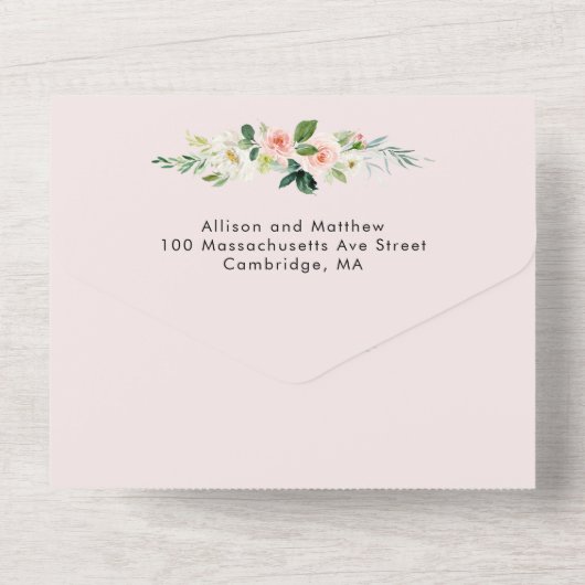 geometrische Hochzeit in Rosa und Gold All In One Einladung (Rückseite)