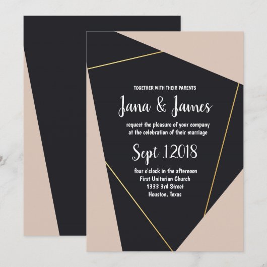 geometrische Hochzeit in Rosa und Gold Einladung (Vorne/Hinten)