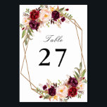 geometrische Hochzeit in Rot und Rot Tischnummer<br><div class="desc">ein wunderschöner,  geometrischer Rahmen mit Blume in Aquarellbordeauxrot und rot. Der Text und die Farben auf dieser Karte können personalisiert sein.</div>