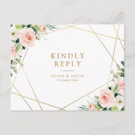 geometrische Hochzeit mit Gold und Blüten Postkarte