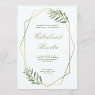 geometrische Hochzeit mit weißem und goldenem Rand Einladung