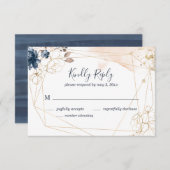 Geometrische Hochzeit RSVP in Marine, Gold und Ros (Vorne/Hinten)