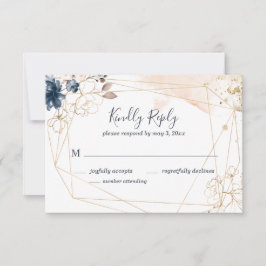 Geometrische Hochzeit RSVP in Marine, Gold und Ros Karte