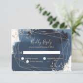 Geometrische Hochzeit RSVP in Marine und Gold Karte (Stehend Vorderseite)