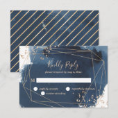 Geometrische Hochzeit RSVP in Marine und Gold Karte (Vorne/Hinten)