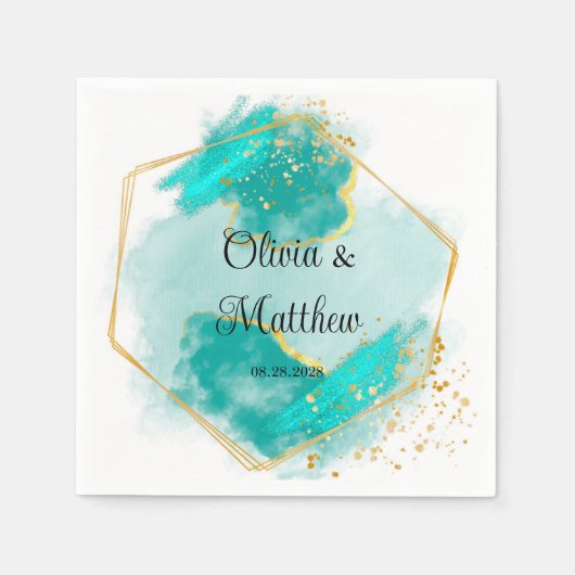 Geometrische Hochzeit von Agate Aquamarin und Gold Serviette (Vorderseite)