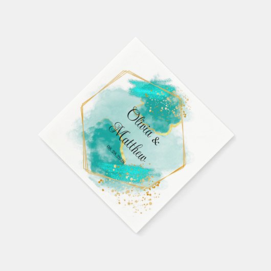 Geometrische Hochzeit von Agate Aquamarin und Gold Serviette (Ecke)