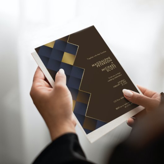 Geometrische Hochzeit von Brawn & Gold Einladung