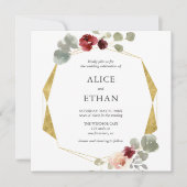 Geometrische Hochzeit von Burgund Blume und Grün Einladung (Vorderseite)