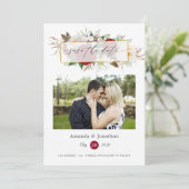 Geometrische Hochzeit von Burgund Rot und Weiß Save The Date (Stehend Vorderseite)