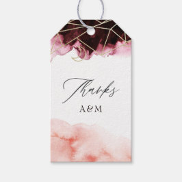 Geometrische Hochzeit von Burgund und Wasserfarbe Geschenkanhänger