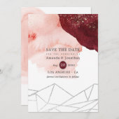 Geometrische Hochzeit von Burgund und Wasserfarbe Save The Date (Vorne/Hinten)
