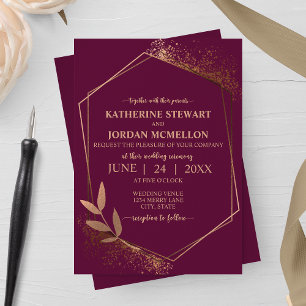 Geometrische Hochzeit von Merlot und Bronze Fall L Einladung