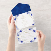 Geometrische Hochzeit von Navy Blue Lila Gold Lett All In One Einladung (Abreißen)