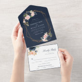 geometrische Hochzeit von Navy und Blush Blume All In One Einladung (Abreißen)