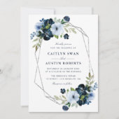 geometrische Hochzeit von Navy und Hellblau Einladung (Vorderseite)